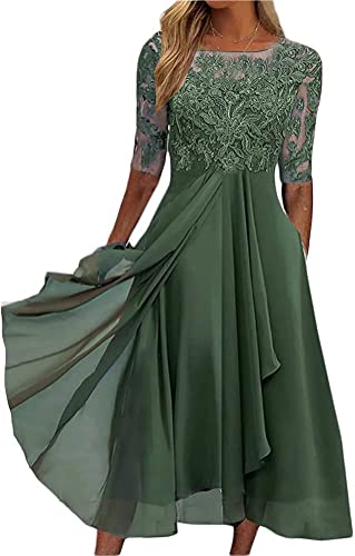 Youning Damen Kleider Elegant Spitzenkleid Chiffon Cocktailkleid Festliches Ballkleid Brautjungfernkleider für Hochzeit Midi Abendkleider A Linie Partykleid Sommerkleid Freizetikleid von Youning