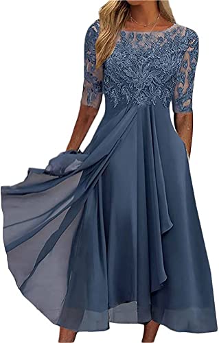 Youning Damen Kleider Elegant Spitzenkleid Chiffon Cocktailkleid Festliches Ballkleid Brautjungfernkleider für Hochzeit Midi Abendkleider A Linie Partykleid Sommerkleid Freizetikleid von Youning