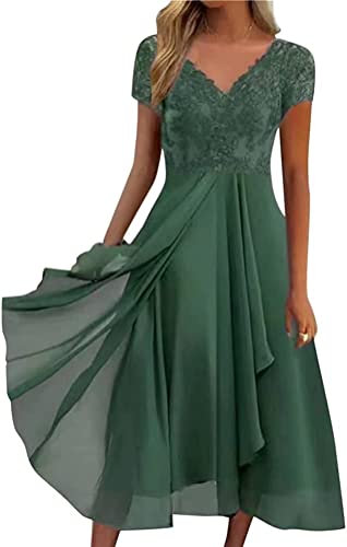 Youning Damen Kleider Elegant Spitzenkleid Chiffon Cocktailkleid Festliches Ballkleid Brautjungfernkleider für Hochzeit Midi Abendkleider A Linie Partykleid Sommerkleid Freizetikleid von Youning