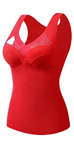 Youning Damen Unterhemd mit BH Damen Thermo Fleece Unterhemden mit Cups V-Ausschnitt Ohne Bügel BH Hemd Thermounterhemd Seamless Bustier BH-Hemd Eingebauter BH Bügelloser Gepolstert Tank Tops von Youning