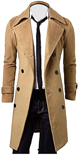 Youning Herren Mantel Wintermantel Trenchcoat Zweireihig Klassischer Fit Reverskragen Lange Jacken Schlank Wollmantel Windbreaker Übergangsmäntel von Youning