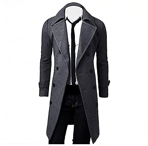 Youning Herren Mantel Wintermantel Trenchcoat Zweireihig Klassischer Slim Fit Reverskragen Lange Jacken Schlank Wollmantel Windbreaker Übergangsmäntel von Youning