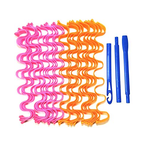 Youning Lockenwickler Curler, Lockenwickler Rollen 24 Stück，selbstgreifend, Haar Curler Locken Ohne Hitze für lockiges Haar, tragbar, mit Lockenstab für Damen, Mädchen und Kinder 50Cm (Pink/Orange) von Youning