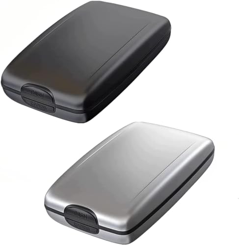 Youning RFID Sichere EIN und Auszahlungen Geldbörse Kreditkartenhüllen für Herren Geldklammer Multifunktions Anti-Diebstahl Geldbörse Unisex Aluminium Brieftasche (T#Silber+Schwarz-2PCS) von Youning