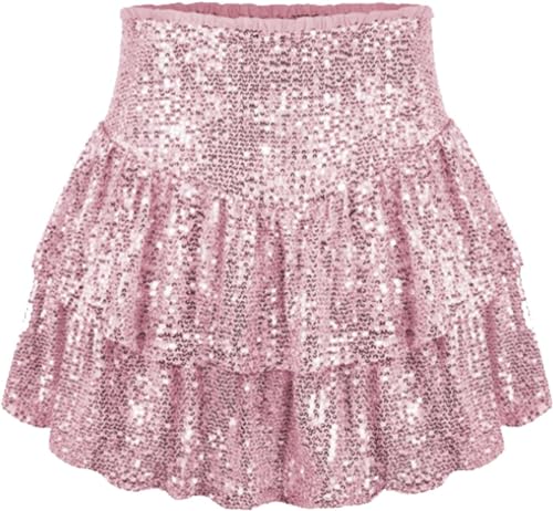 Youning Rock Damen Glitzer Pailletten, Sexy Hohe Taille A-Linie Minirock Partyrock Pailettenrock Kurz Skater Röcke Plisseerock Skirt für Karneval Party Clubwear von Youning