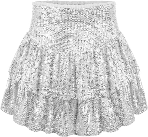 Youning Rock Damen Glitzer Pailletten, Sexy Hohe Taille A-Linie Minirock Partyrock Pailettenrock Kurz Skater Röcke Plisseerock Skirt für Karneval Party Clubwear von Youning