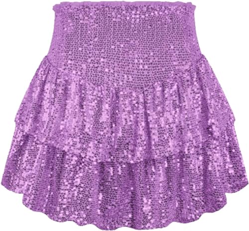 Youning Rock Damen Glitzer Pailletten, Sexy Hohe Taille A-Linie Minirock Partyrock Pailettenrock Kurz Skater Röcke Plisseerock Skirt für Karneval Party Clubwear von Youning