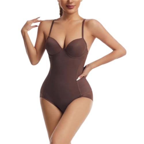 Youning Shapewear Bodysuit Damen Backless Mieder Body Stark Figurformender Shaper Bauchweg Formbody Shapeware Unterwäsche Rückenfreier Damen-Body (Kaffee, S) von Youning
