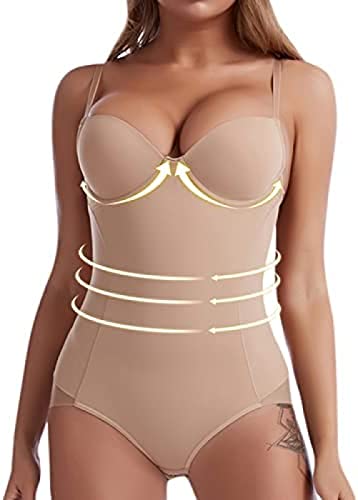 Youning Shapewear Bodysuit Damen Backless Mieder Body Stark Figurformender Shaper Bauchweg Formbody Shapeware Unterwäsche Rückenfreier Damen-Body (Khaki, L) von Youning