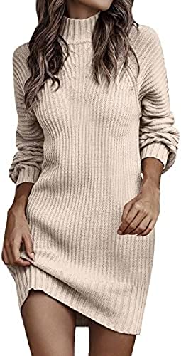 Youning Strickkleid Damen Winter Elegant Pulloverkleid Langarm Minikleid Rollkragen Knitted Dress Einfarbig Winterkleid Tunika Kleid Wickelkleid Strickkleider Geripptes Kleid Warme Strickpullover von Youning