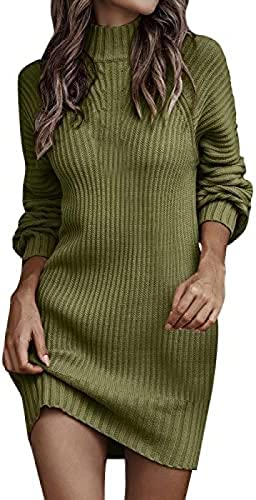 Youning Strickkleid Damen Winter Elegant Pulloverkleid Langarm Minikleid Rollkragen Knitted Dress Einfarbig Winterkleid Tunika Kleid Wickelkleid Strickkleider Geripptes Kleid Warme Strickpullover von Youning