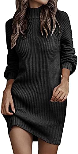 Youning Strickkleid Damen Winter Elegant Pulloverkleid Langarm Minikleid Rollkragen Knitted Dress Einfarbig Winterkleid Tunika Kleid Wickelkleid Strickkleider Geripptes Kleid Warme Strickpullover von Youning