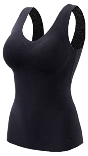 Youning Thermo Unterwäsche für Damen Ohne Bügel BH Hemd mit Cups Herbst Winter Thermo Fleece BH Hemdchen mit Bügel Ärmellos Gefütterte Tank Top Eingebauter BH Thermo Oberteile mit Integriertem BH von Youning