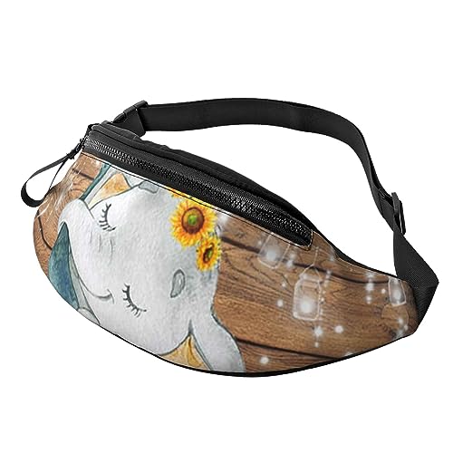 Bauchtasche für Mutter und Baby, Elefant, Sonnenblumen, für Damen und Herren, modische Hüfttasche, Crossbody-Bauchtaschen für Wandern, Laufen, Reisen, Schwarz , Einheitsgröße, Reise-Kleidersack von YoupO