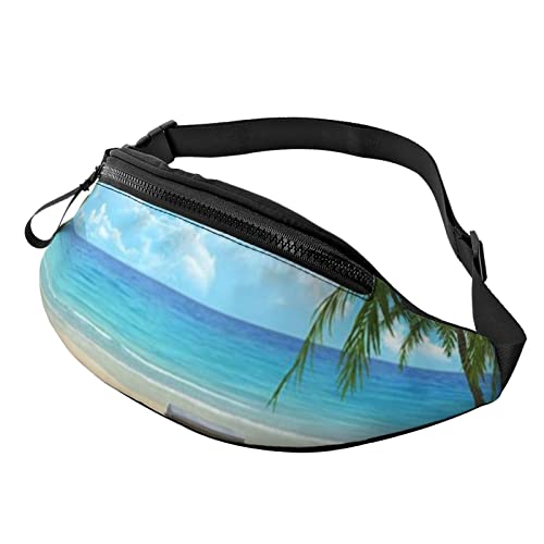 Bauchtasche mit Hawaii-Strand mit Palmen für Damen und Herren, modische Hüfttasche, Crossbody-Bauchtaschen für Wandern, Laufen, Reisen, Schwarz , Einheitsgröße, Reise-Kleidersack von YoupO