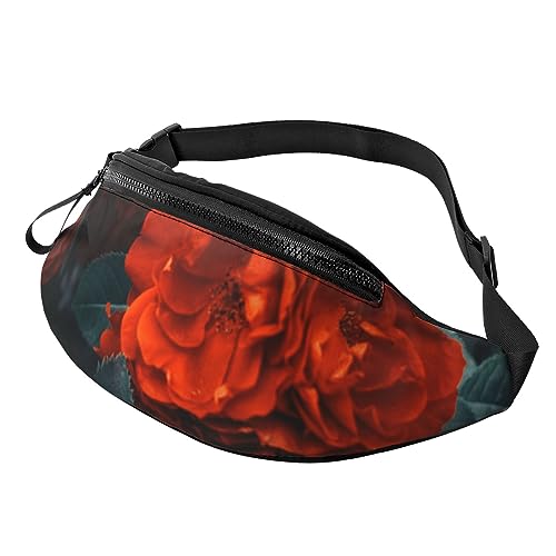 Bauchtasche mit Rosenblüten (13) für Damen und Herren, modische Hüfttasche, Crossbody-Bauchtaschen zum Wandern, Laufen, Reisen, Schwarz , Einheitsgröße, Reise-Kleidersack von YoupO