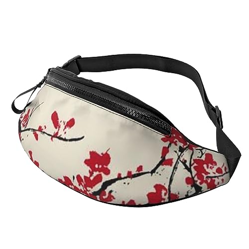 Bauchtasche mit japanischem Blumenmuster, Kirschblüte, für Damen und Herren, modische Hüfttasche, Crossbody-Bauchtaschen für Wandern, Laufen, Reisen, Schwarz , Einheitsgröße, Reise-Kleidersack von YoupO