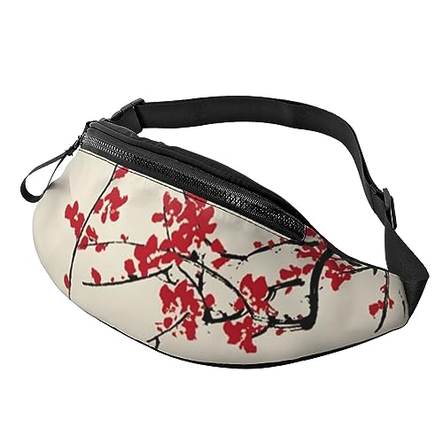 Bauchtasche mit japanischem Blumenmuster, Kirschblüte, für Damen und Herren, modische Hüfttasche, Crossbody-Bauchtaschen für Wandern, Laufen, Reisen, Schwarz , Einheitsgröße, Reise-Kleidersack von YoupO