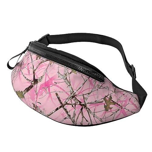 Bauchtasche mit rosa Blättern, Camouflage, für Damen und Herren, modische Hüfttasche, Crossbody-Bauchtaschen für Wandern, Laufen, Reisen, Schwarz , Einheitsgröße, Reise-Kleidersack von YoupO