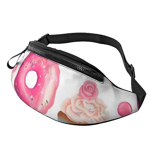 Bauchtasche mit rosa Donut und Cupcake für Damen und Herren, modische Hüfttasche, Crossbody-Bauchtaschen für Wandern, Laufen, Reisen, Schwarz , Einheitsgröße, Reise-Kleidersack von YoupO