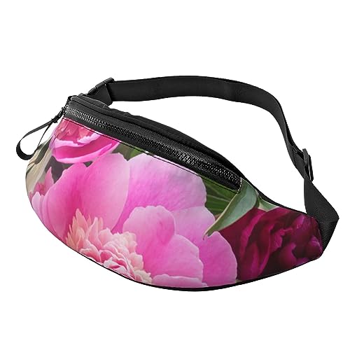 Bauchtasche mit rosa botanischen Blumen für Damen und Herren, modische Hüfttasche, Crossbody-Bauchtaschen für Wandern, Laufen, Reisen, Schwarz , Einheitsgröße, Reise-Kleidersack von YoupO