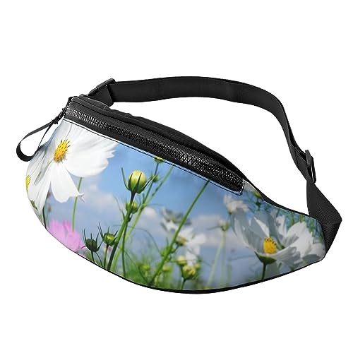 Bauchtasche mit rosa und weißen Blumen für Damen und Herren, modische Hüfttasche, Crossbody-Bauchtaschen für Wandern, Laufen, Reisen, Hüfttasche, Schwarz , Einheitsgröße, Reise-Kleidersack von YoupO