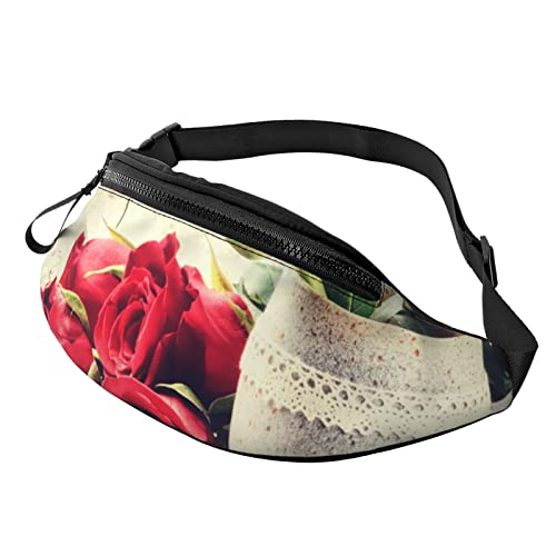 Bauchtasche mit roten Rosen und Blumen für Damen und Herren, modische Hüfttasche, Crossbody-Bauchtaschen für Wandern, Laufen, Reisen, Schwarz , Einheitsgröße, Reise-Kleidersack von YoupO