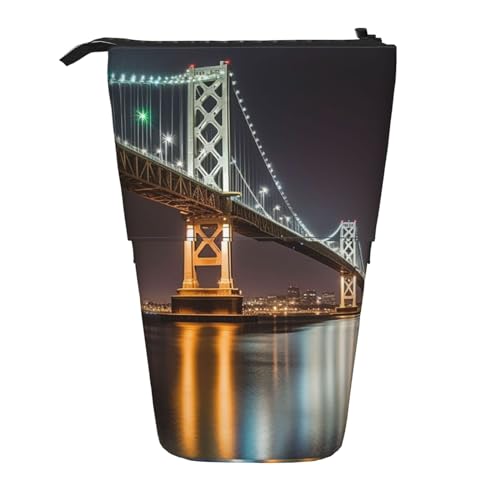 Bridge Skyline Print Stehendes Federmäppchen Große Kapazität Federmäppchen Niedliche Teleskop-Federtasche für Damen Herren, Schwarz , Einheitsgröße, Reisetasche von YoupO