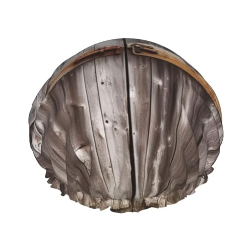 Duschhaube mit elastischer, wiederverwendbarer Badekappe für Frauen, weiche, doppellagige, wasserdichte Haarkappe, alte hölzerne Scheunentür, Duschkappen für lange, kurze und lockige Haare von YoupO