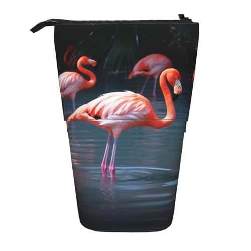 Federmäppchen mit Flamingo-Druck, großes Fassungsvermögen, niedliches Teleskop-Federmäppchen für Damen und Herren, Rosa, Schwarz , Einheitsgröße, Reisetasche von YoupO