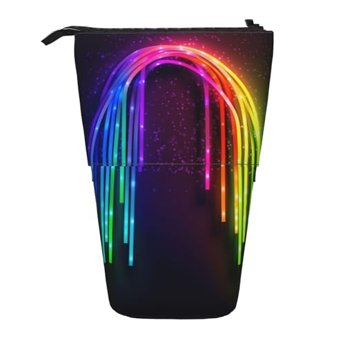 Federmäppchen mit Regenbogen-Neon-Druck, großes Fassungsvermögen, niedliches Teleskop-Federmäppchen für Damen und Herren, Schwarz , Einheitsgröße, Reisetasche von YoupO