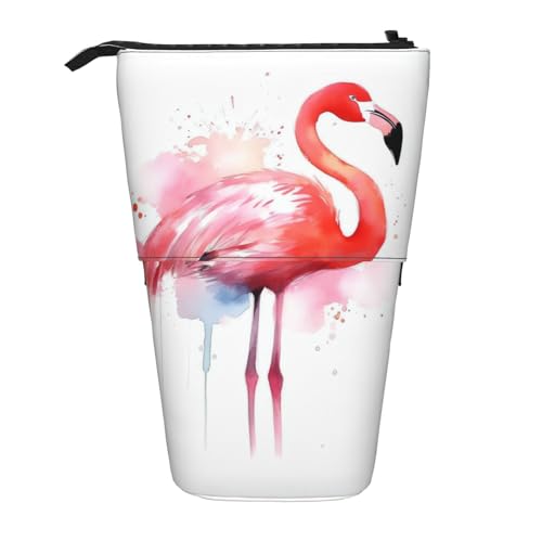 Federmäppchen mit pinkem Flamingo-Aquarell-Druck, stehendes Federmäppchen, großes Fassungsvermögen, niedliches Teleskop-Federmäppchen für Damen und Herren, Schwarz , Einheitsgröße, Reisetasche von YoupO