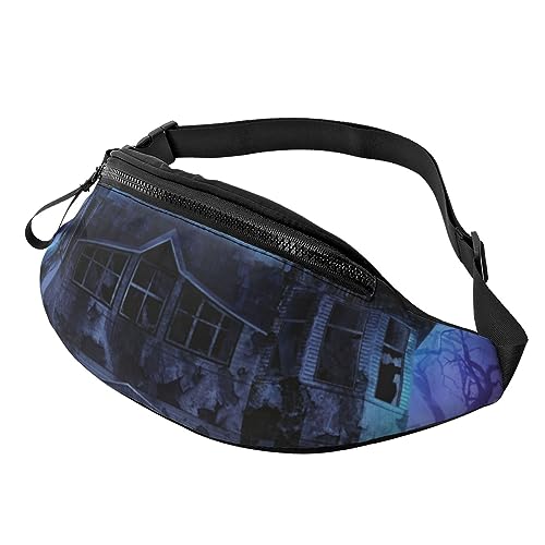 Halloween Spukhaus Bauchtasche für Damen Herren Mode Hüfttasche Crossbody Bauchtaschen für Wandern Laufen Reisen Hüfttasche, Schwarz , Einheitsgröße, Reise-Kleidersack von YoupO