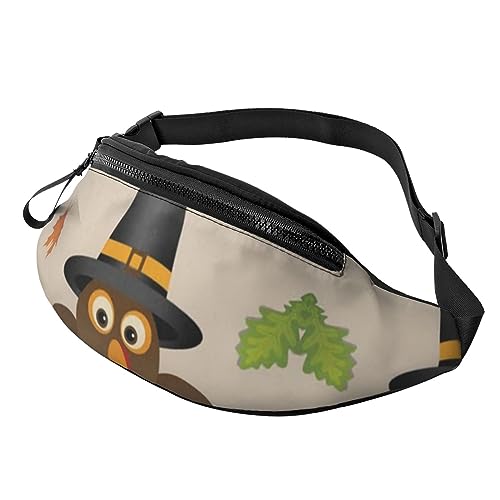 Happy Thanksgiving Decor Truthahn mit Ahornblättern, Bauchtasche für Damen und Herren, modische Hüfttasche für Wandern, Laufen, Reisen, Schwarz , Einheitsgröße, Reise-Kleidersack von YoupO