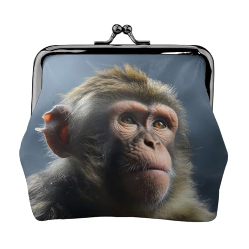 Münzgeldbörse, kleine Geldbörse aus PU-Leder, Affen-Druck, Kiss-Lock-Münzgeldbörse mit Verschluss, Schwarz , Einheitsgröße, Münzgeldbörse von YoupO
