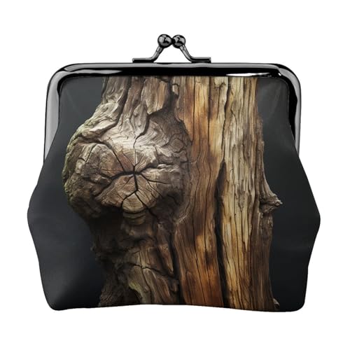 Münzgeldbörse, kleine Geldbörse aus PU-Leder, Baumstamm, bedruckt, Kiss-Lock-Münzgeldbörse mit Verschluss, Schwarz , Einheitsgröße, Münzgeldbörse von YoupO