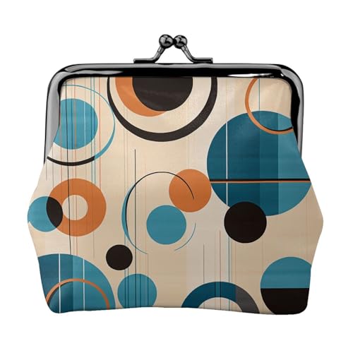 Münzgeldbörse, kleine Geldbörse aus PU-Leder, Echo-Formen und Kreise, bedruckt, Kiss-Lock-Münzgeldbörse mit Verschluss, Schwarz , Einheitsgröße, Münzgeldbörse von YoupO