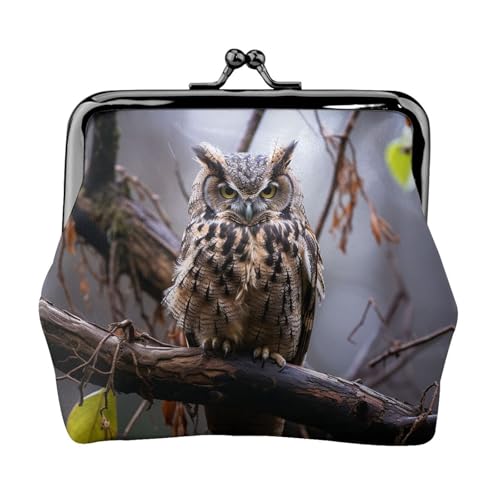 Münzgeldbörse, kleine Geldbörse aus PU-Leder, Eule auf einem Ast, bedruckt, Kiss-Lock-Münzgeldbörse mit Verschluss, Schwarz , Einheitsgröße, Münzgeldbörse von YoupO