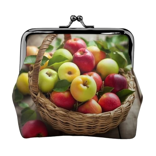 Münzgeldbörse, kleine Geldbörse aus PU-Leder, Gelb / Grün / Rot / Früchte in einem Korb, bedruckt mit Kuss-Lock-Münzgeldbörse mit Verschluss, Schwarz , Einheitsgröße, Münzgeldbörse von YoupO