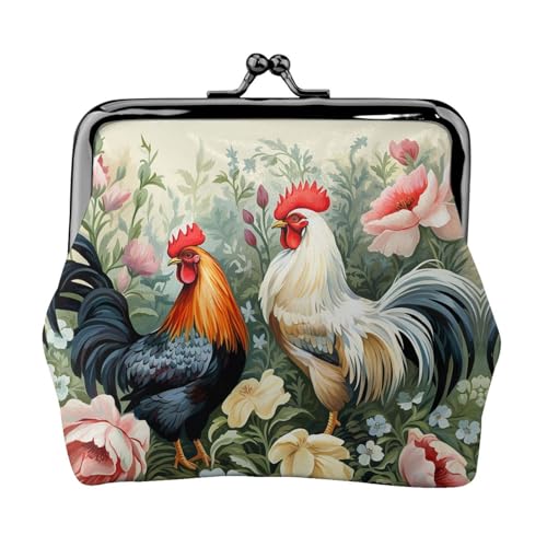 Münzgeldbörse, kleine Geldbörse aus PU-Leder, Hahn-Druck, Kiss-Lock-Münzgeldbörse mit Verschluss, Schwarz , Einheitsgröße, Münzgeldbörse von YoupO