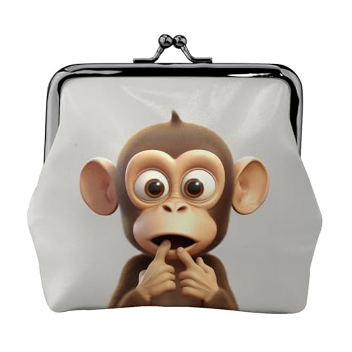 Münzgeldbörse, kleine Geldbörse aus PU-Leder, Motiv: The Silent Monkey, bedruckt, Kiss-Lock-Münzgeldbörse mit Verschluss, Schwarz , Einheitsgröße, Münzgeldbörse von YoupO