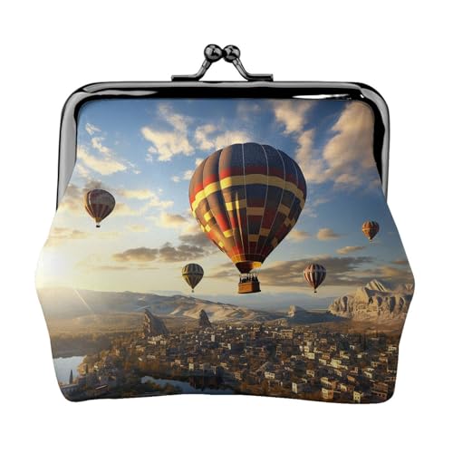 Münzgeldbörse, kleine Geldbörse aus PU-Leder, Motiv: "Tour of the Balloon", bedruckt, Kiss-Lock-Münzgeldbörse mit Verschluss, Schwarz , Einheitsgröße, Münzgeldbörse von YoupO