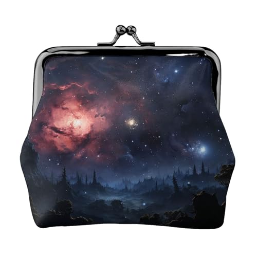Münzgeldbörse, kleine Geldbörse aus PU-Leder, Nachtsterne, bedruckt, Kiss-Lock-Münzgeldbörse mit Verschluss, Schwarz , Einheitsgröße, Münzgeldbörse von YoupO