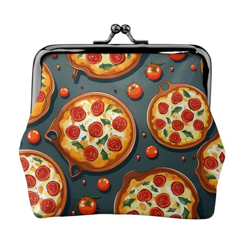 Münzgeldbörse, kleine Geldbörse aus PU-Leder, Pizza-Lebensmittel-bedruckt, Kiss-Lock-Münzgeldbörse mit Verschluss, Schwarz , Einheitsgröße, Münzgeldbörse von YoupO