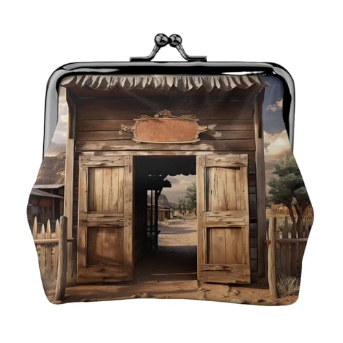 Münzgeldbörse, kleine Geldbörse aus PU-Leder, Retro-Cowboy, Western Country Farm, bedruckt, Kiss-Lock-Münzgeldbörse mit Verschluss, Schwarz , Einheitsgröße, Münzgeldbörse von YoupO