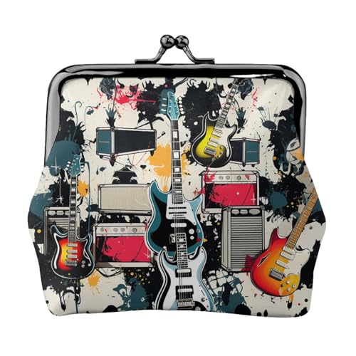 Münzgeldbörse, kleine Geldbörse aus PU-Leder, Rockmusik-Muster, bedruckt, Kiss-Lock-Münzgeldbörse mit Verschluss, Schwarz , Einheitsgröße, Münzgeldbörse von YoupO