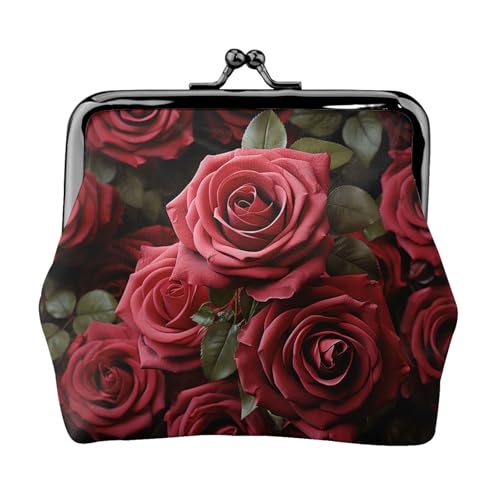Münzgeldbörse, kleine Geldbörse aus PU-Leder, Rosen-Hintergrund, bedruckt, Kiss-Lock-Münzgeldbörse mit Verschluss, Schwarz , Einheitsgröße, Münzgeldbörse von YoupO