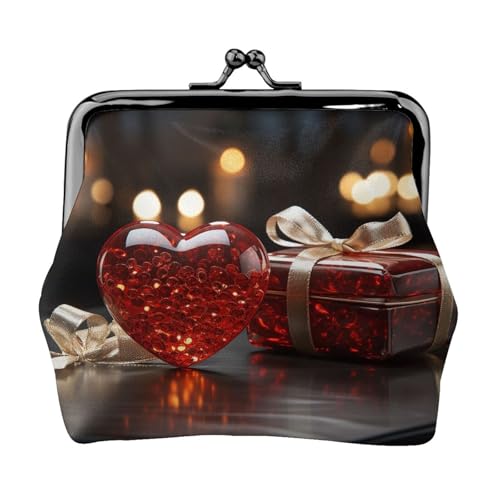 Münzgeldbörse, kleine Geldbörse aus PU-Leder, Rot mit Aufdruck "Love", Kuss-Lock-Münzgeldbörse mit Verschluss, Schwarz , Einheitsgröße, Münzgeldbörse von YoupO