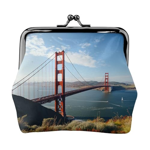Münzgeldbörse, kleine Geldbörse aus PU-Leder, San Francisco Golden Gate Bridge bedruckt, Kiss-Lock-Münzgeldbörse mit Verschluss, Schwarz , Einheitsgröße, Münzgeldbörse von YoupO