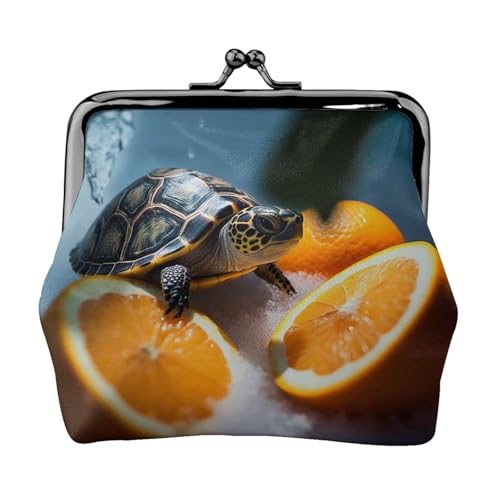 Münzgeldbörse, kleine Geldbörse aus PU-Leder, Schildkröten aus Orangen, bedruckt, Kiss-Lock-Münzgeldbörse mit Verschluss, Schwarz , Einheitsgröße, Münzgeldbörse von YoupO